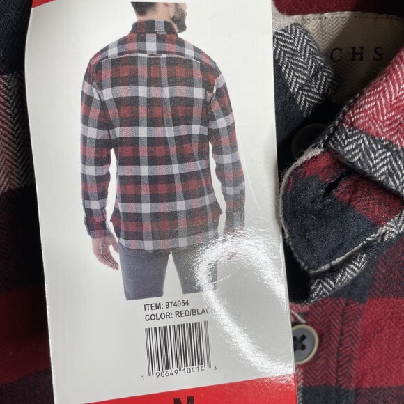 JACHS Red Blue  Brawny Plaid Flannel Men's MEDIUM Long Sleeve Shirt Pockets - Picture 8 of 10